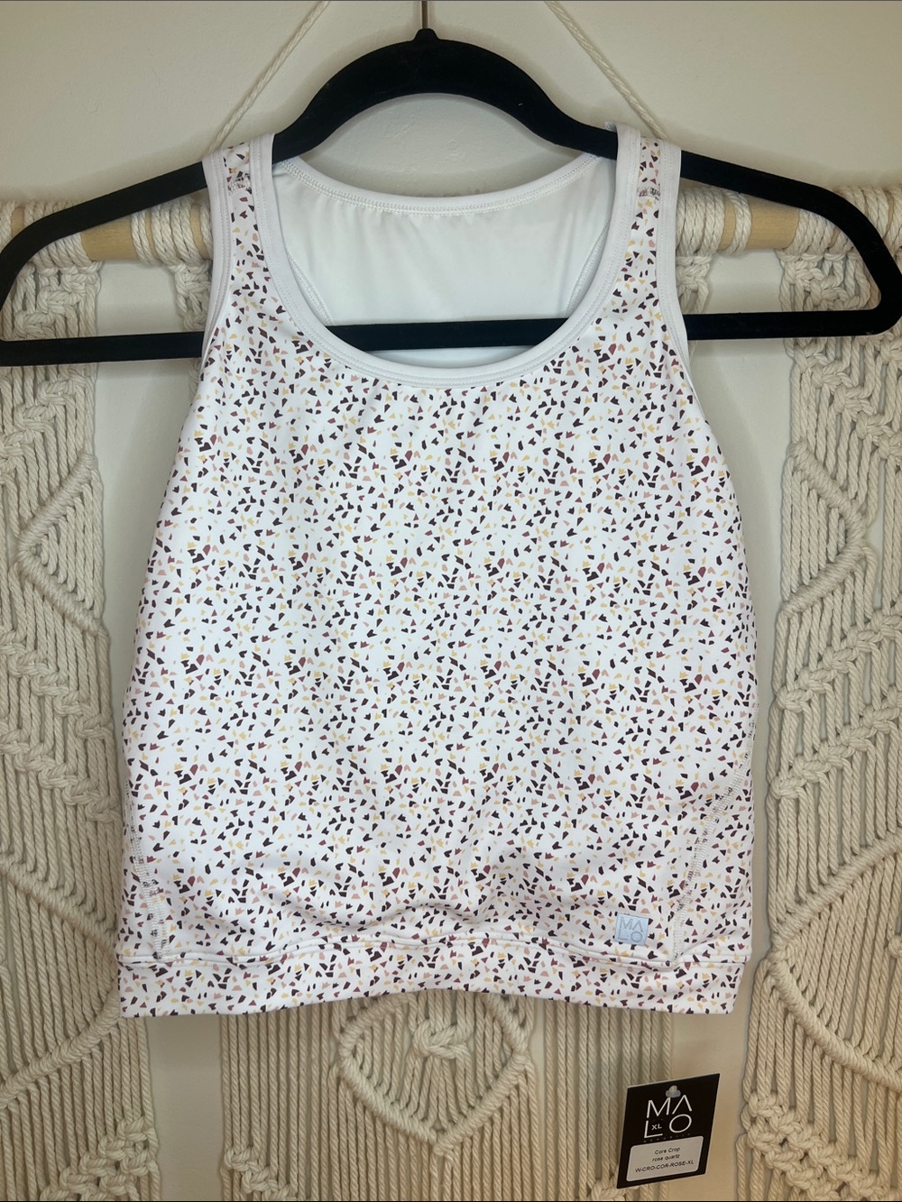 Malo White Terrazzo-Print Racerback Crop Top with Multicolor Flecks